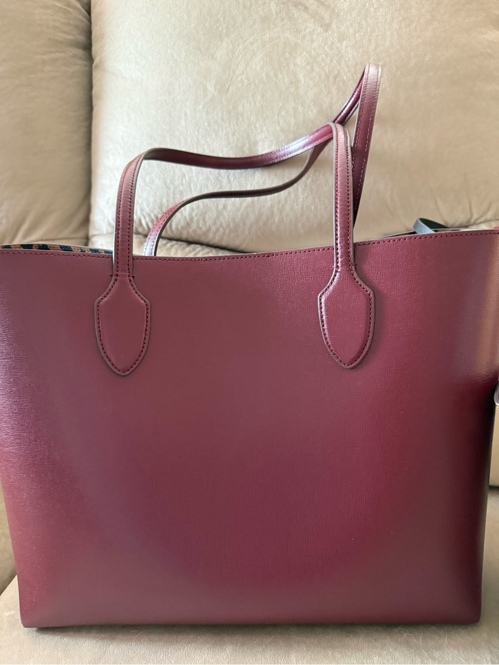 kate spade Burgundy Leather Tote with Leopard Print Wristlet - Picture 5 of 15